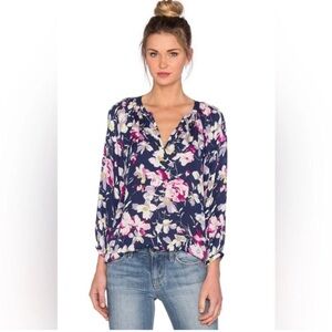 Joie McKenna Silk Top Dark Navy‎ Bright Freesia L